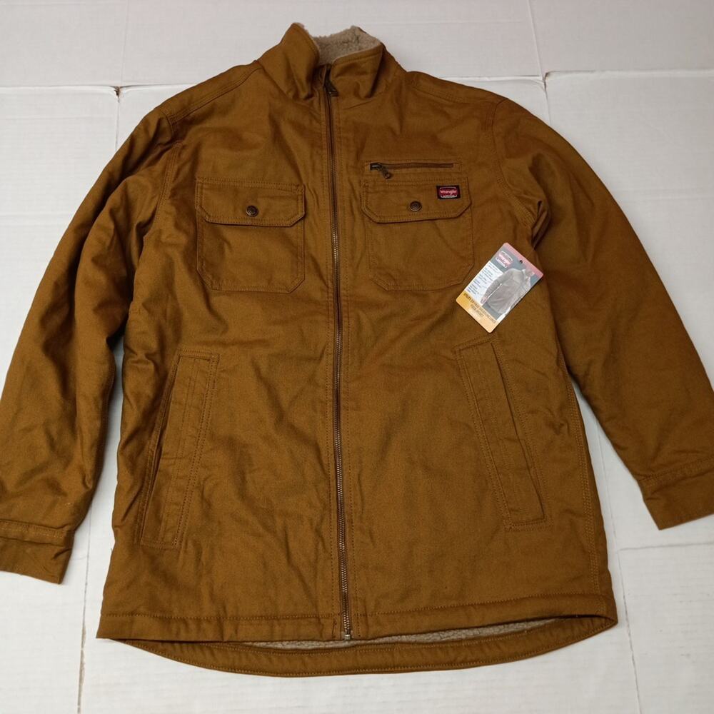 Wrangler Sherpa Field Jacket Men's M (38-40) Brown Canvas Lined Utility Full Zip